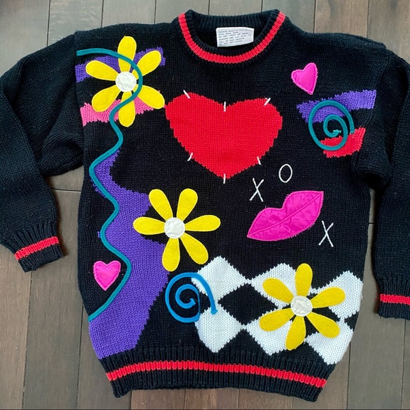 Vintage 80s Bold Funky Embellished Sweater - Picture 3 of 9
